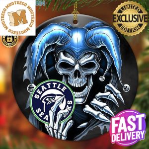 Seattle Seahawks NFL Skull Joker Custom Name 2023 Gifts Christmas Decorations Ornament