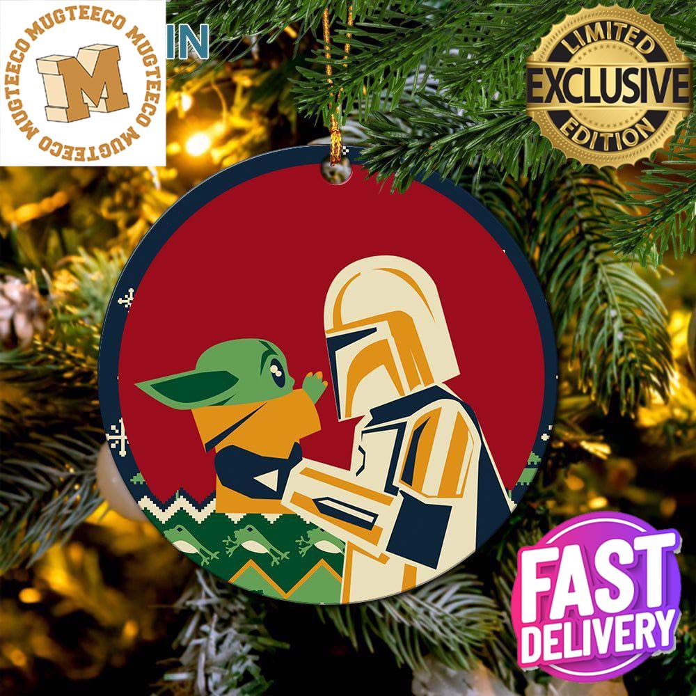 Star Wars Mandalorian Holding Baby Yoda 2023 Holiday 2023 Christmas  Decorations Ornament - Mugteeco