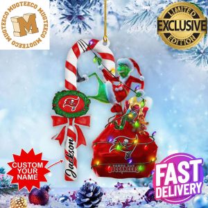 Tampa Bay Buccaneers NFL Custom Name Grinch Candy Cane 2 Sides Christmas Tree Decorations Ornament