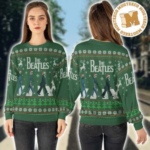 The Beatles Abbey Road Christmas Style Green Knitted 2023 Holiday Ugly Christmas Sweater