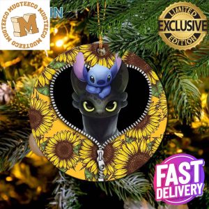 Toothless And Stitch Sunflower Zipper Christmas Decoratons Ornament