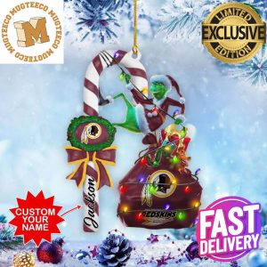 Washington Redskins NFL Custom Name Grinch Candy Cane 2 Sides Christmas Tree Decorations Ornament