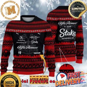 Alfa Romeo F1 Racing Team Custom Name Ugly Christmas Sweater For Holiday 2023 Xmas Gifts