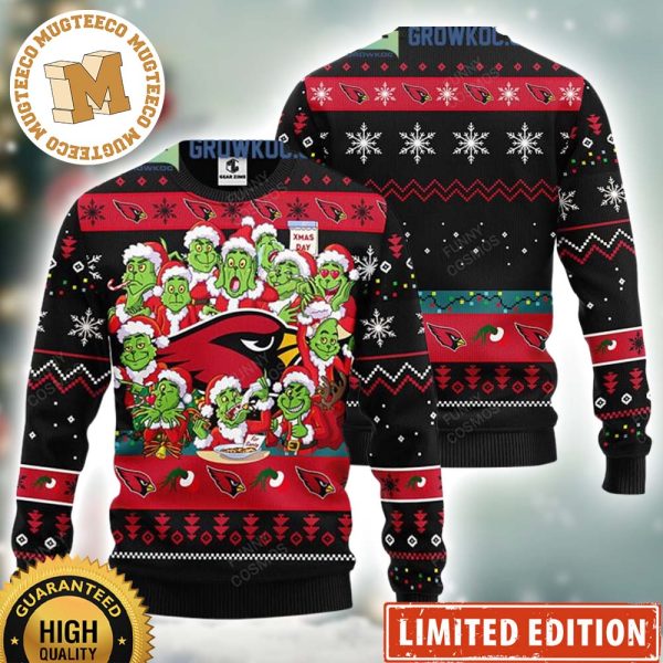 Arizona Cardinals 12 Grinch Funny Faces Happy Xmas Day Ugly Christmas Sweater