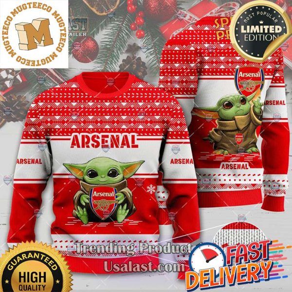 Arsenal Baby Yoda Ugly Christmas Sweater For Holiday 2023 Xmas Gifts