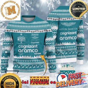 Aston Martin Cognizant F1 Racing Team Custom Name Ugly Christmas Sweater For Holiday 2023 Xmas Gifts
