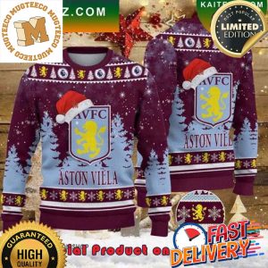 Aston Villa Santa Hat Ugly Christmas Sweater For Holiday 2023 Xmas Gifts