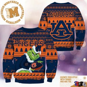 Auburn Tigers NCAA Grinch Funny Xmas 2023 Gift For Holiday Ugly Christmas Sweater