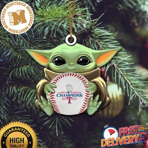 Baby Yoda Hug The Ball Texas Rangers 2023 World Series Champions Logo Rawlings Baseball Christmas Tree Ornament