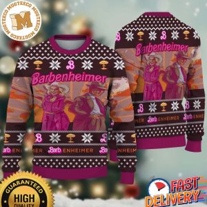 Barbenheimer Barbie Movie And Oppenheimer Comic Style Xmas 2023 Gifts Ugly Christmas Sweater