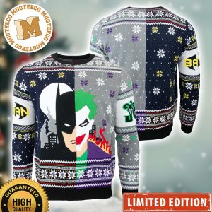 Batman And Joker Two Sides Splitted Xmas Holiday Gift For Friends And Couple Ugly Christmas Sweater