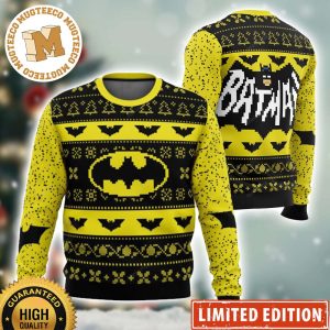 Batman Pixel Comic Style Black And Yellow Ugly Christmas Sweater