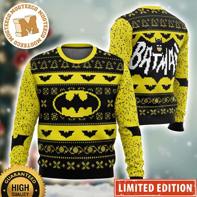 Batman Pixel Comic Style Black And Yellow Ugly Christmas Sweater Mugteeco