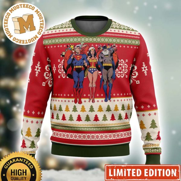Batman Superman Wonder Woman Santa Xmas Day Ugly Christmas Sweater