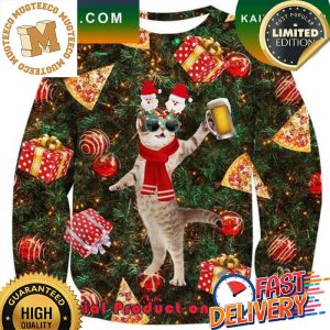 Beer Dj Pizza Cat Ugly Christmas Sweater For Holiday 2023 Xmas Gifts