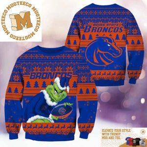 Boise State Broncos NCAA Grinch Funny Xmas 2023 Gift For Holiday Ugly Christmas Sweater