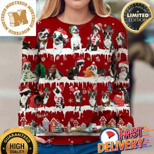 Boston Terrier Dog Snow Day 2023 Holiday Gift For Dog Lovers Ugly Christmas Sweater