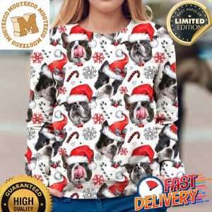 Boston Terrier With Santa Hat Xmas Holiday Gift For Dog Lovers Ugly Christmas Sweater
