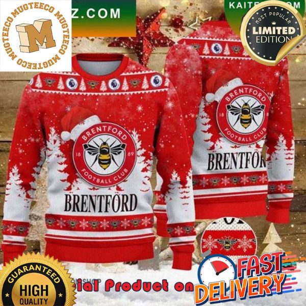 Brentford FC Santa Hat Ugly Christmas Sweater For Holiday 2023 Xmas Gifts