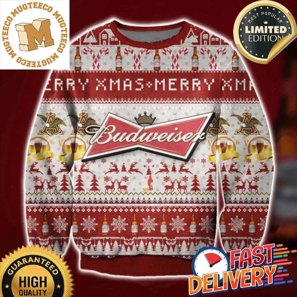 Budweiser Merry Xmas Ugly Sweater For Holiday 2023 Xmas Gifts