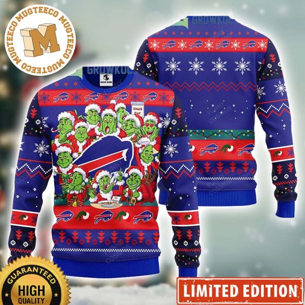 Buffalo Bills 12 Grinch Funny Faces Happy Xmas Day Ugly Christmas Sweater