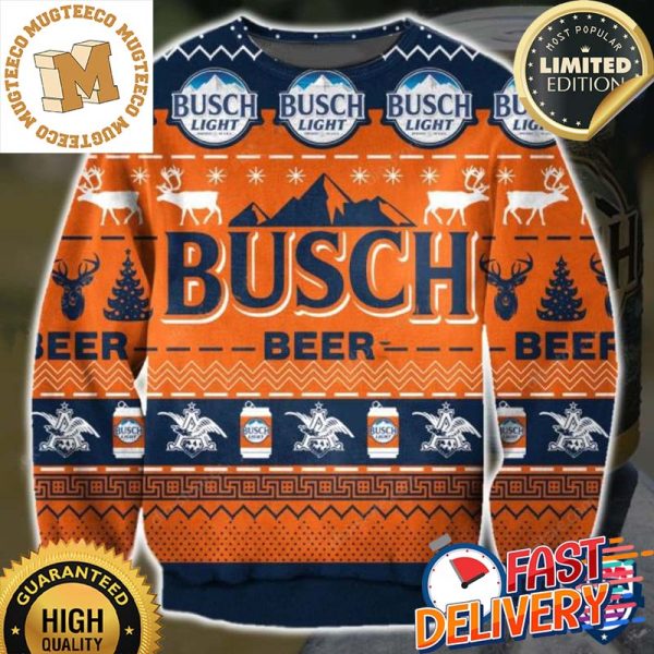 Busch Light Beer Ugly Christmas Sweater Orange Version For Holiday 2023 Xmas Gifts