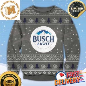 Busch Light Grey Ugly Christmas Sweater For Holiday 2023 Xmas Gifts