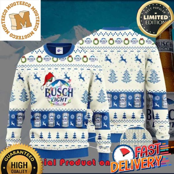 Busch Light Santa Hat Reindeer Ugly Christmas Sweater For Holiday 2023 Xmas Gifts