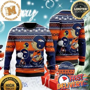 Charlie Brown And Snoopy Denver Broncos Ugly Christmas Sweater 2023 Holiday Gift For Men And Women