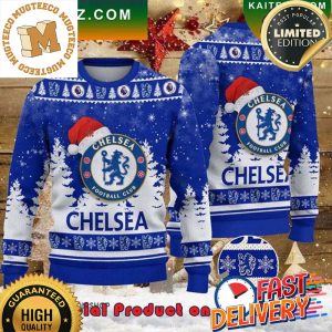 Chelsea FC Santa Hat Ugly Christmas Sweater For Holiday 2023 Xmas Gifts