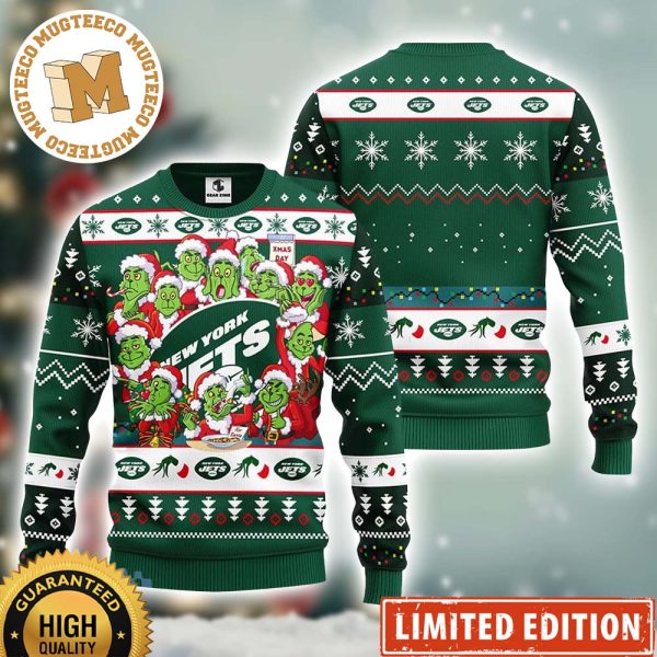 Christmas Gift NFL New York Jets Funny 12 Grinch Face 2023 Xmas Day Ugly Christmas Sweater