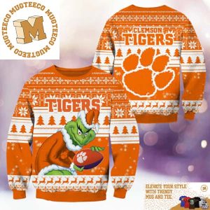 Clemson Tigers NCAA Grinch Funny Xmas 2023 Gift For Holiday Ugly Christmas Sweater