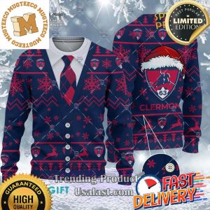 Clermont Foot 63 Ligue 1 Cardigan Ugly Christmas Sweater For Holiday 2023 Xmas Gifts