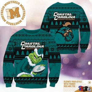 Coastal Carolina Chanticleers NCAA Grinch Funny Xmas 2023 Gift For Holiday Ugly Christmas Sweater