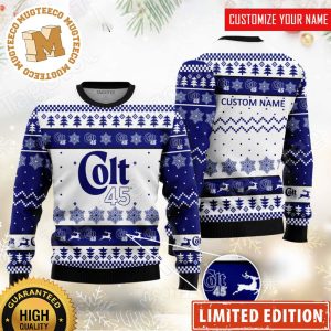 Colt 45 Beer Reindeer Custom Name 2023 Xmas Holiday Gift Ugly Christmas Sweater