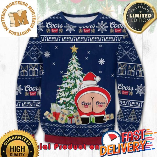 Coors Banquet Santa Kissmyass Funny Snowflakes Ugly Christmas Sweater For Holiday 2023 Xmas Gifts