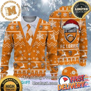 FC Lorient Ligue 1 Cardigan Ugly Christmas Sweater For Holiday 2023 Xmas Gifts
