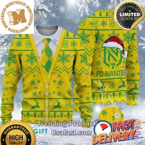 FC Nantes Ligue 1 Cardigan Ugly Christmas Sweater For Holiday 2023 Xmas Gifts