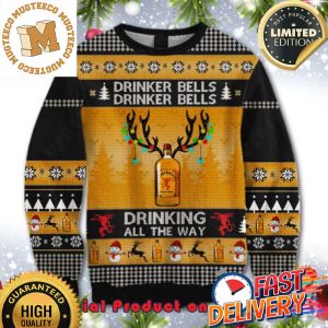 Fireball Drinker Bells Drinking All The Way Reindeer Ugly Christmas Sweater For Holiday 2023 Xmas Gifts