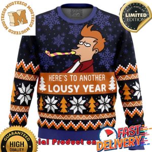 Futurama Simpson Here’s To Another Lousy Year Ugly Christmas Sweater For Holiday 2023 Xmas Gifts