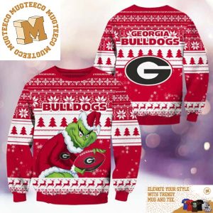 Georgia Bulldogs NCAA Grinch Funny Xmas 2023 Gift For Holiday Ugly Christmas Sweater