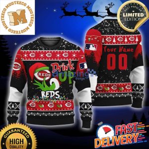 Grinch Drink Up Cincinnati Reds Ugly Christmas Sweater 2023 Holiday Gift For Fans