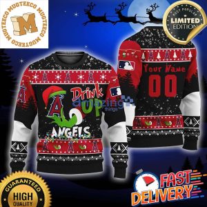 Grinch Drink Up Los Angeles Angels Ugly Christmas Sweater 2023 Holiday Gift For Fans