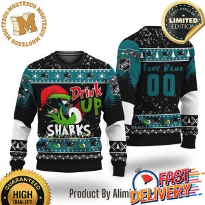 Grinch Drink Up San Jose Sharks Custom Ugly Christmas Sweater