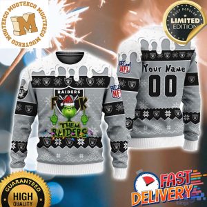 Grinch Fuck Them Las Vegas Raiders Custom Name Funny Ugly Christmas Sweater