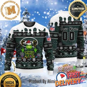 Grinch Fuck Them New York Jets Custom Name Funny Ugly Christmas Sweater