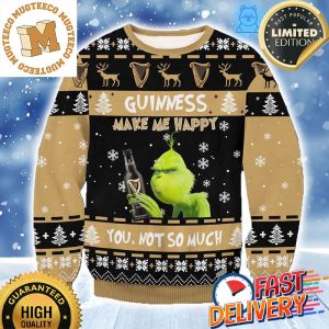 Grinch Guinness Make Me Happy You Not So Much Funny Ugly Christmas Sweater 2023 Holiday Gift For Beer Lovers