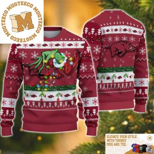 Grinch Stole Arkansas Razorbacks NCAA Funny Xmas 2023 Gift For Holiday Ugly Christmas Sweater