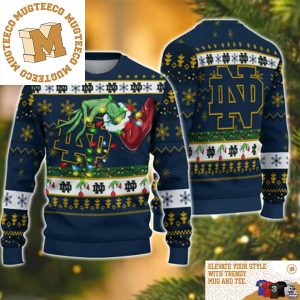 Grinch Stole Notre Dame Fightin Irish NCAA Funny Xmas 2023 Gift For Holiday Ugly Christmas Sweater