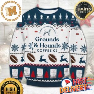 Grounds & Hounds Coffee Ugly Christmas Sweater For Holiday 2023 Xmas Gifts